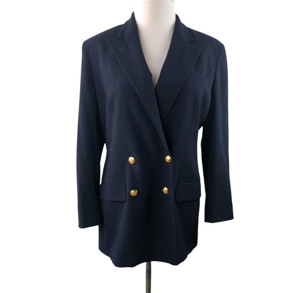 Lauren Ralph Lauren Wool Double Breasted Blazer Suit Jacket Navy Size 14 H11870 - Picture 7 of 9